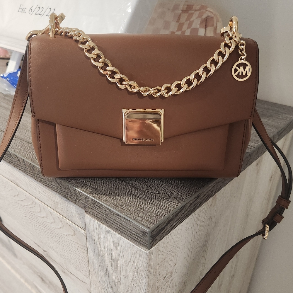 Michael Kors Lita Crossbody Bag NEW color Luggage W Gold Tone Hardware